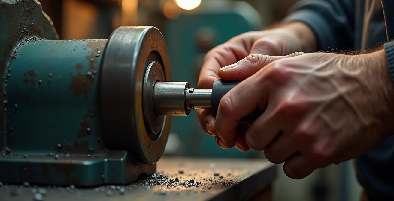 Mains d'expert manipulant une machine de découpe de clé de précision